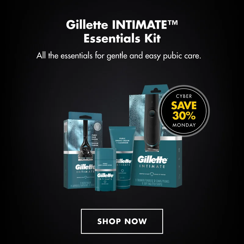 Gillette INTIMATE™ Essentials Kit - All the essentials for gentle and easy pubic care. CYBER MONDAY - SAVE 30%. SHOP NOW