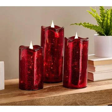 Set of 3 Illuminated Crackle Glass Candles by Valerie