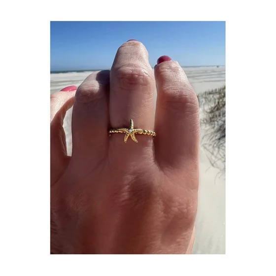 Goddaughters 14K Gold  Clad White Topaz Mini Starfish Ring