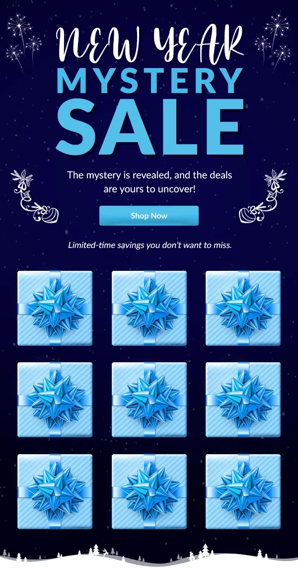 NEW YEAR MYSTERY SALE  |  The mystery is revealed, and the deals are yours to uncover! | Shop Now