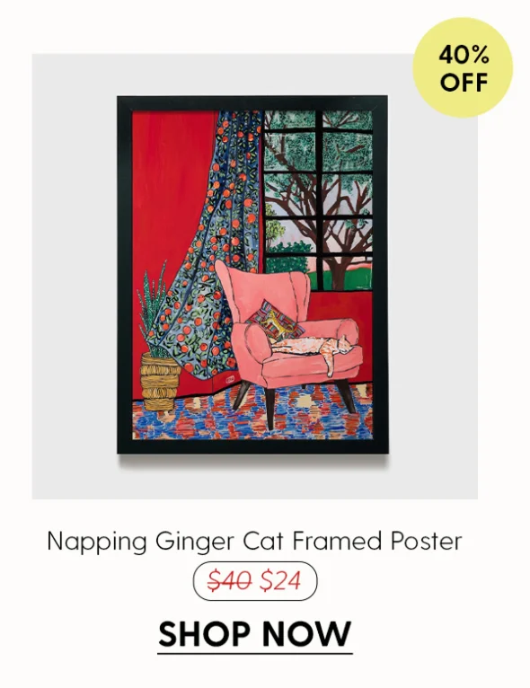 Matisse-Inspired Napping Ginger Cat Framed Poster