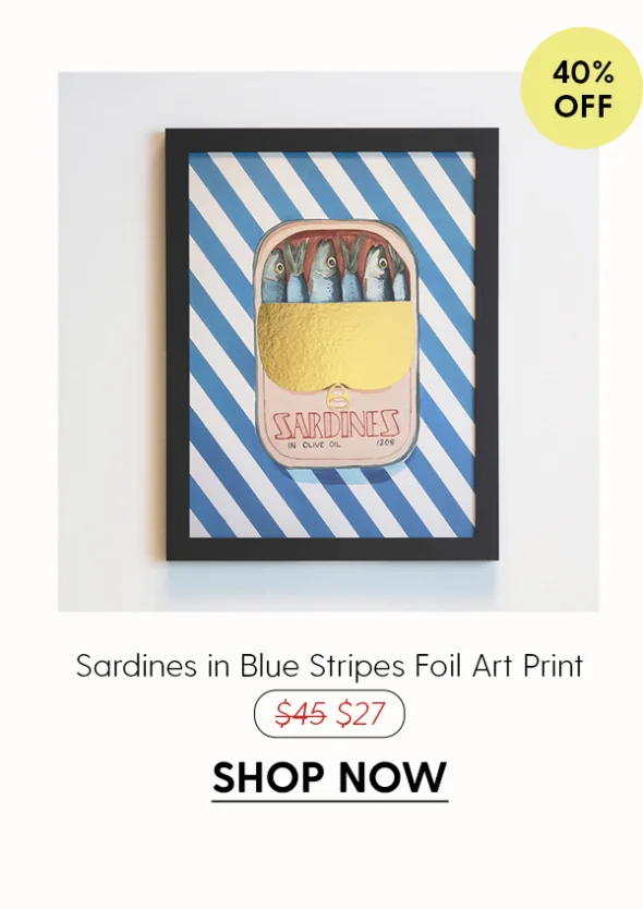 Sardines in Blue Stripes - Limited Edition Foil Art Print