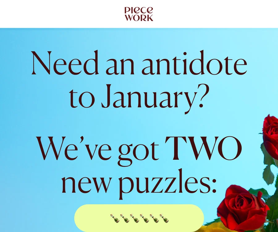 Piecework Puzzles: Need an antidote to January? We've got TWO new puzzles: [CHAMPAGNE-THEMED]