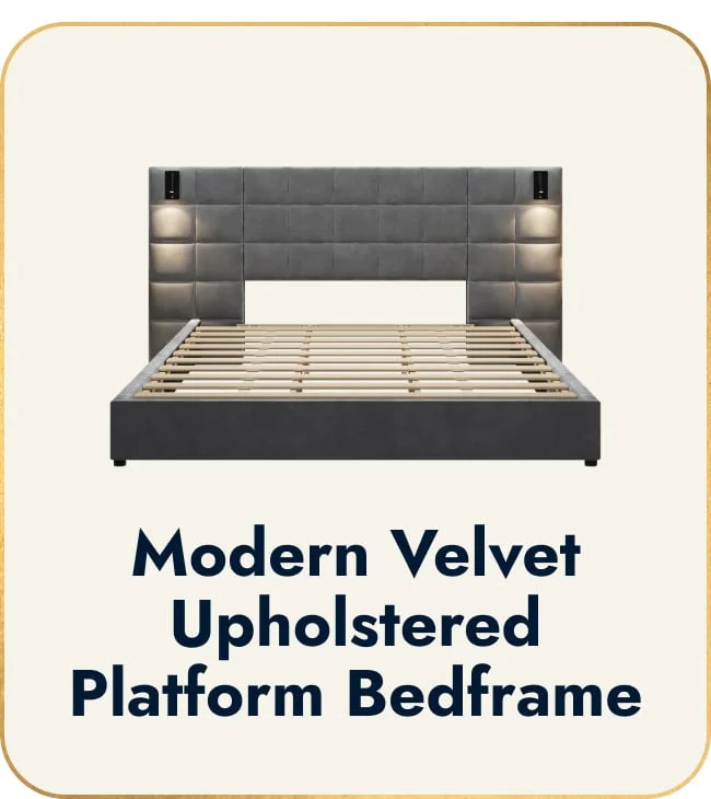 Modern Velvet Upholstered Platform Bedframe