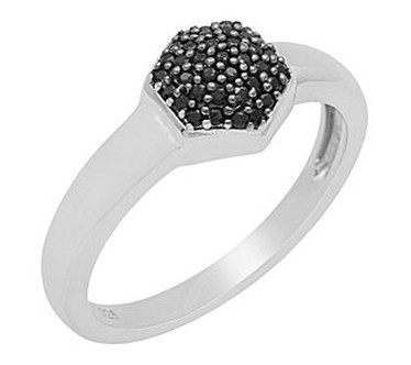 Affinity Gems Hexagon Pave Black Spinel Ring  Sterling Silver