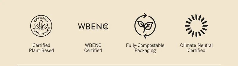 Certified Plant Based. WBE NC Certified. Fully-Compostable Packaging. Climate Neutral Certified.