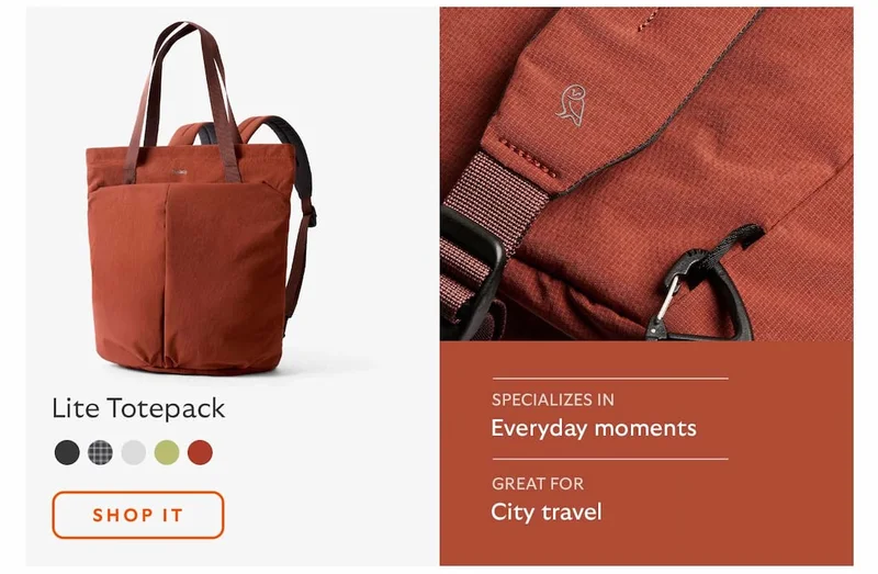 Lite Totepack Specialises in: EVERYDAY MOVEMENT Great for: CITY TRAVEL