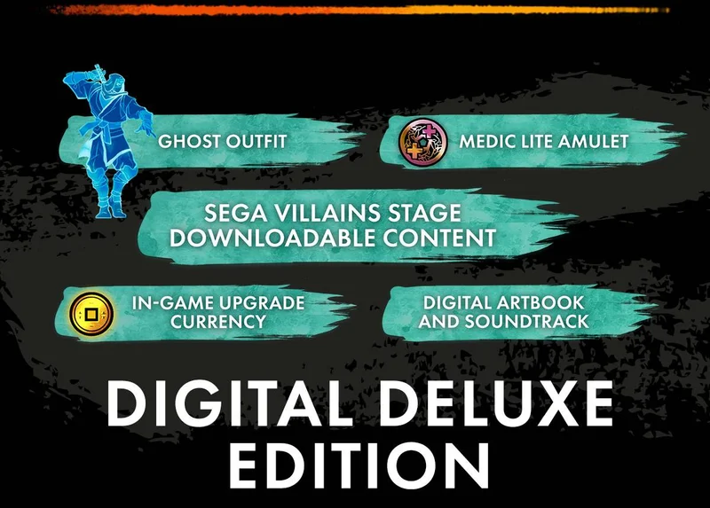 Digital Deluxe Edition. Ghost outfit, medic lite amulet, SEGA villains stage downloadable content, in-game upgrade currency, digital artbook and soundtrack