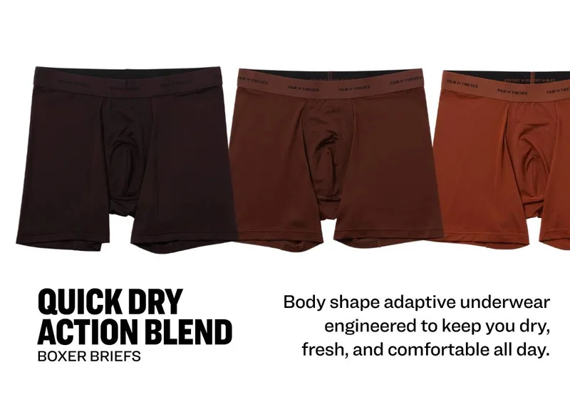 QUICK DRY ACTION BLEND BOXER BRIEFS - Body shape adaptive underwear engineered to keep you dry, fresh, and comfortable all day.