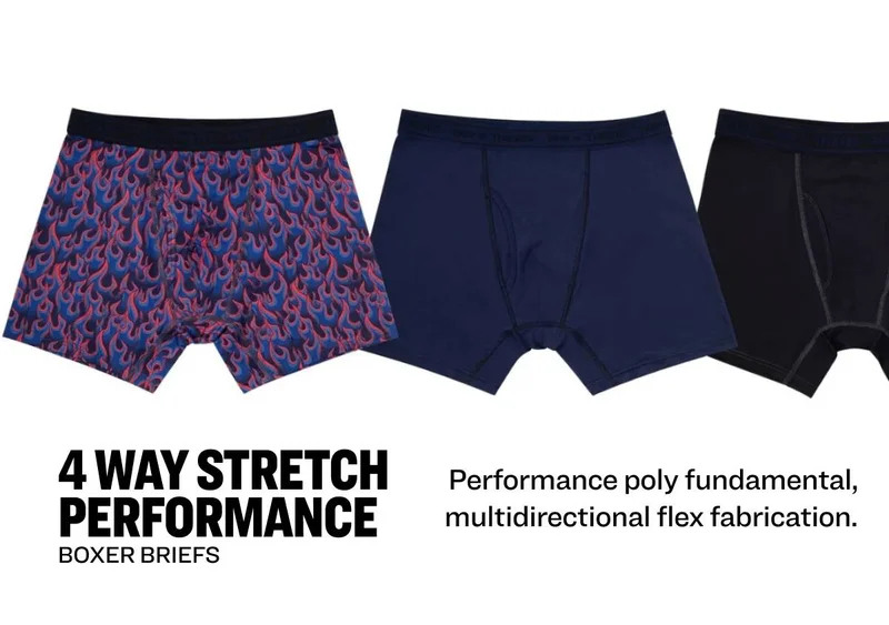 4 WAY STRETCH PERFORMANCE BOXER BRIEFS - Performance poly fundamental, multidirectional flex fabrication.