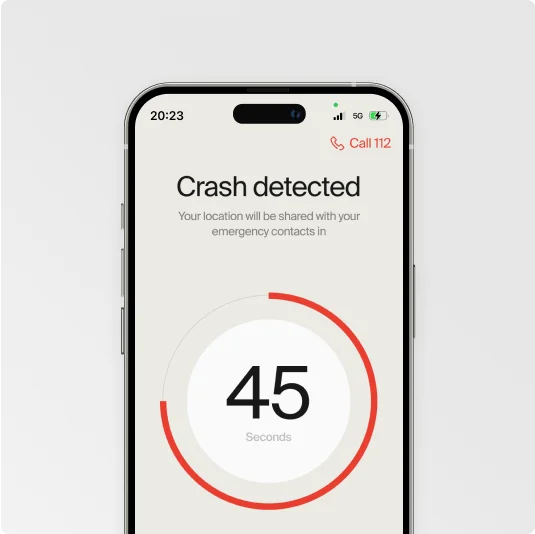 A render of the Cowboy app showing the Crash Detection feature