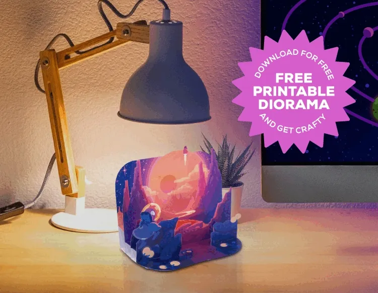 Free Printable Diorama - Space Scene and Astronaut Bird