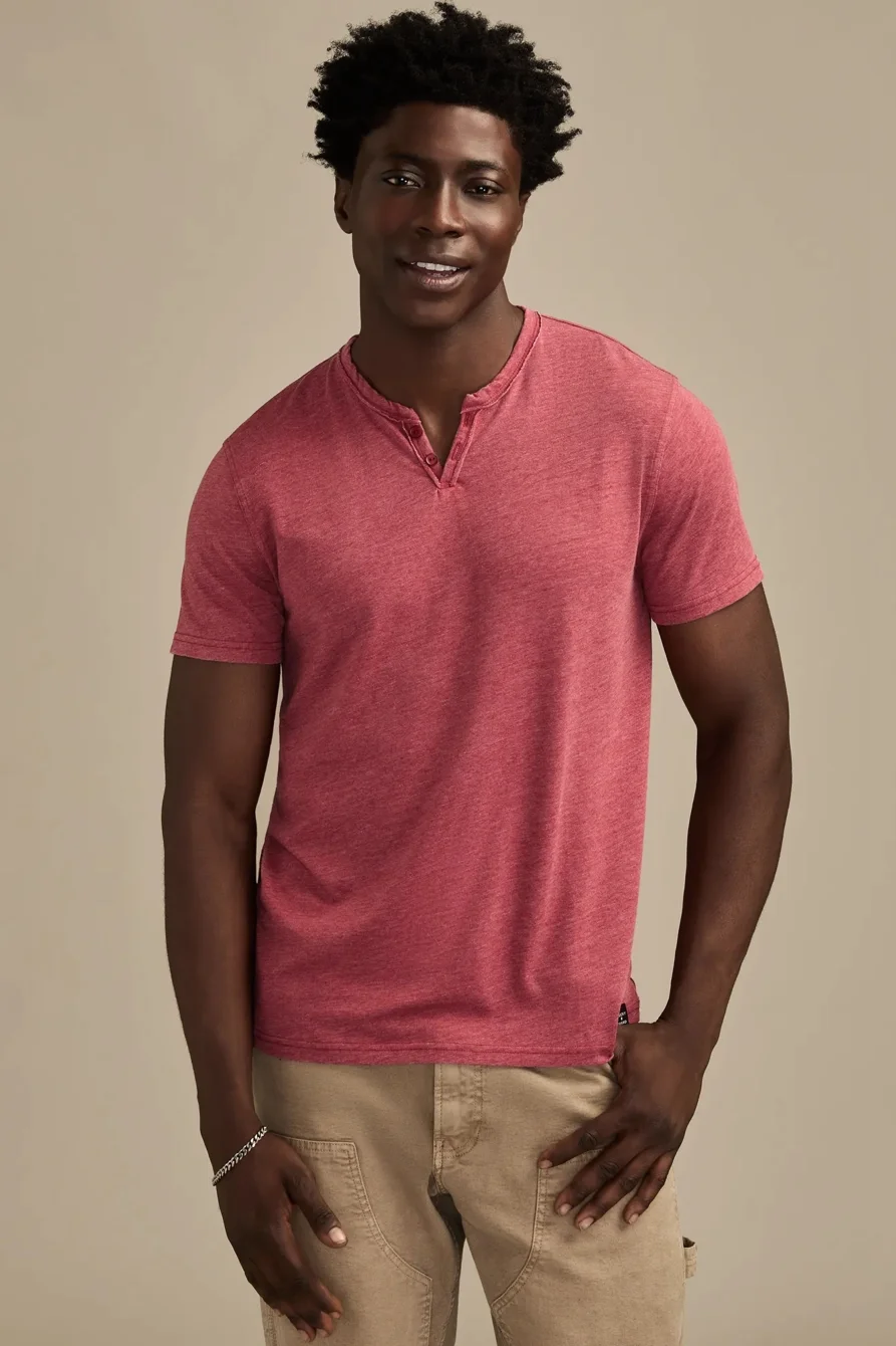Image of Lucky Brand Venice Burnout Notch Neck Tee - Men's Clothing Tops Shirts Tee Graphic T Shirts in Sequoia