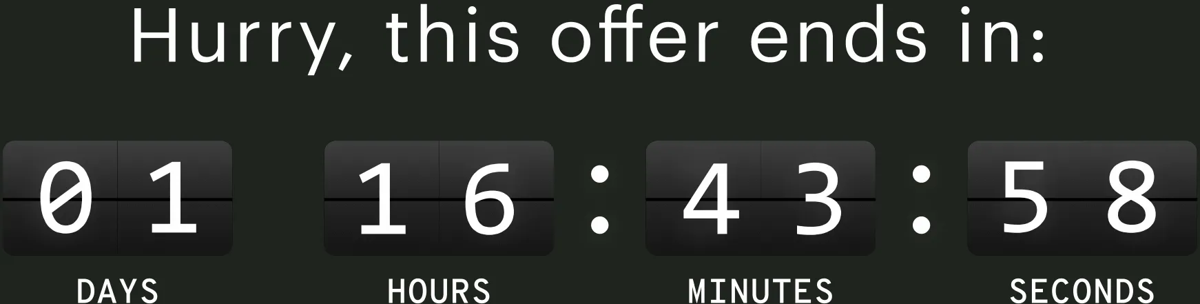 Hurry, this offer ends in: | DAYS | HOURS | MINUTES | SECONDS