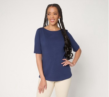 Denim & Co. Essentials Favorite Jersey Boat Neck Elbow Sleeve Top