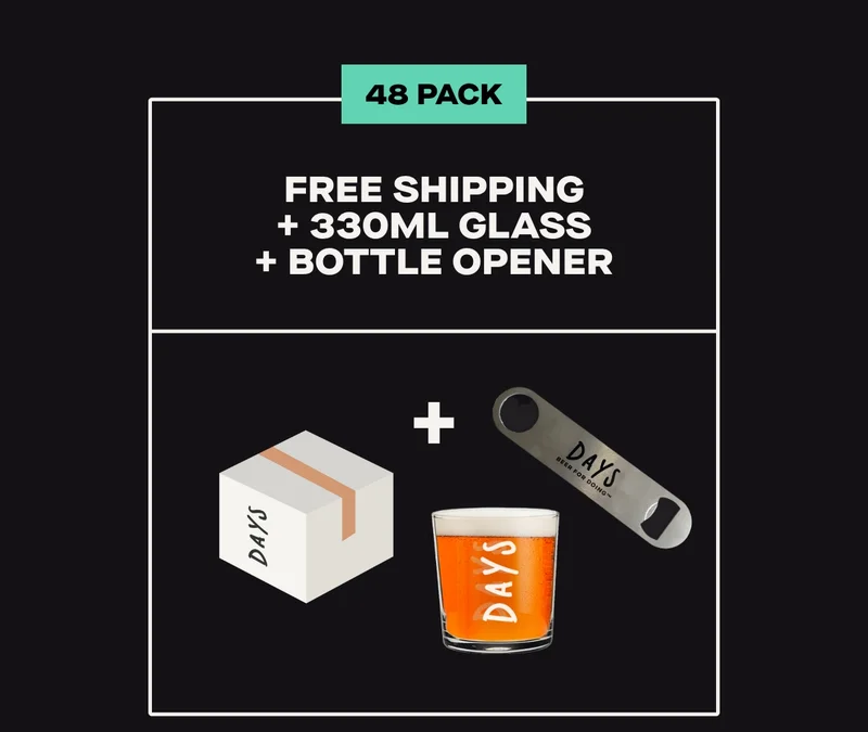 48 Pack. Free shipping + 330ml glass + bottle opener