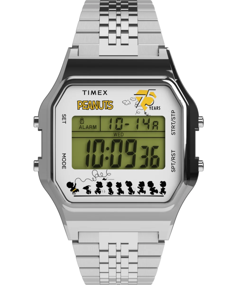 Image of Timex x Peanuts® T80 75th Anniversary Edition 34mm Stainless Steel Bracelet Watch