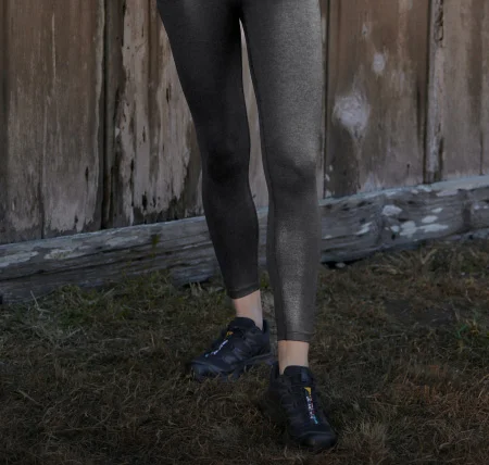 Heather Rib Black Shine High Waisted Midi Legging