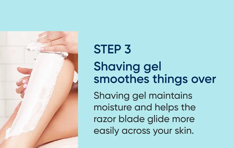 STEP 3 - Shaving gel smoothes things over. Shaving gel maintains moisture and helps the razor blade glide more easily across your skin.