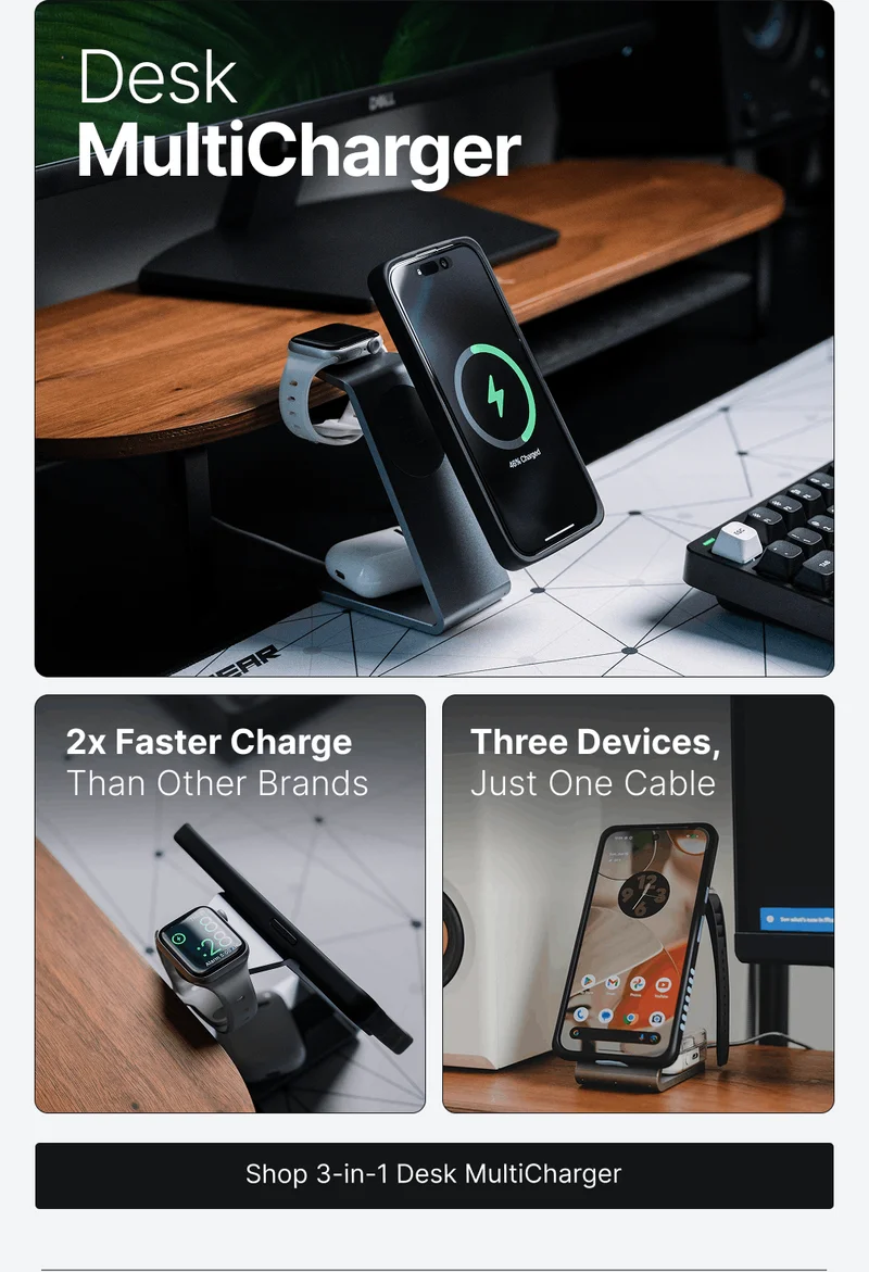 Desk MultiCharger 2x Faster Charge Than Other Brands Three Devices, Just One Cable