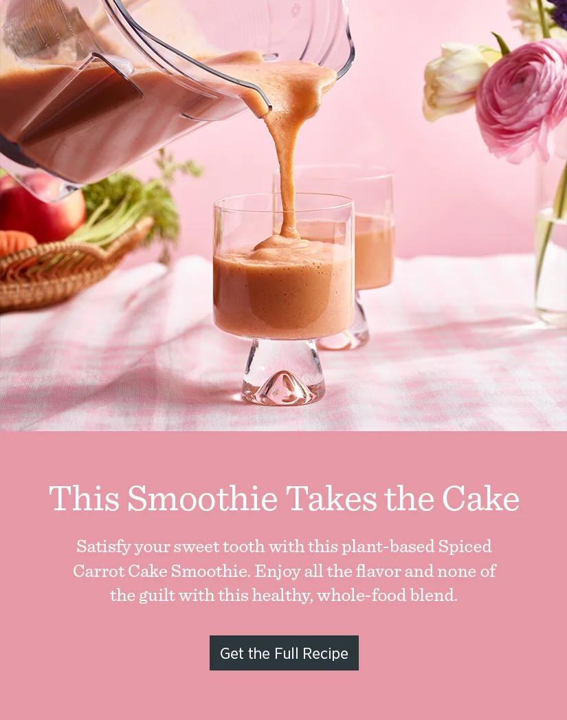 This Smoothie Takes the Cake. Satisfy your sweet tooth with this plant-based Spiced Carrot Cake Smoothie. Enjoy all the flavor and none of the guilt with this