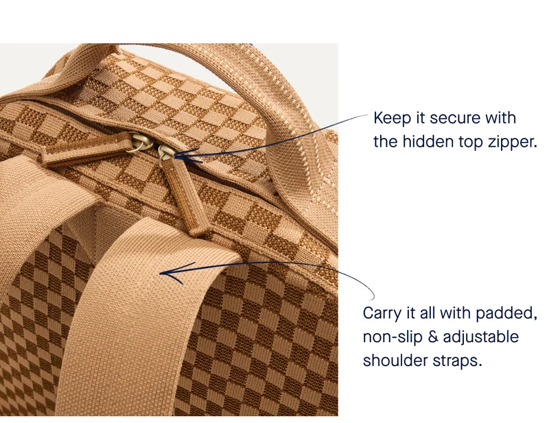 Keep it secure with the hidden top zipper. Carry it all with padded, non-slip & adjustable shoulder straps. Keep it secure with the hidden top zipper. Carry it all with padded, non-slip & adjustable shoulder straps.