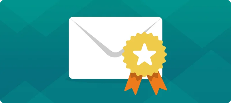 An envelope with a prize ribbon on it.