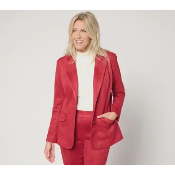 Isaac Mizrahi Live! Regular Estate Stretch Faux Suede Blazer w/Lining