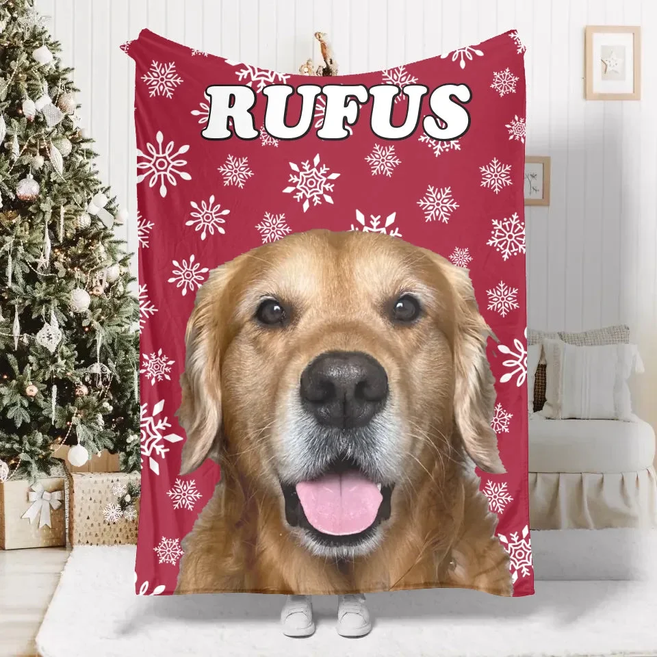 Image of Personalized Christmas Snowflakes Pet Photo Blanket