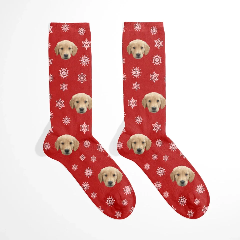 Image of Christmas Snowflakes Pet Face Socks
