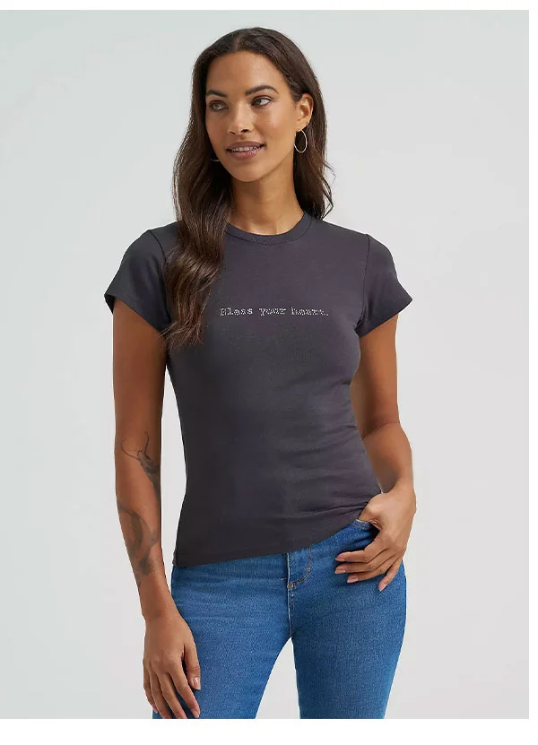 Women's Rhinestone Bless Your Heart Shrunken Band Tee