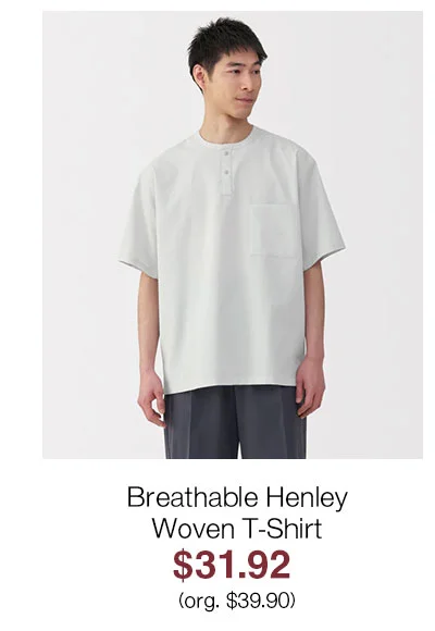 Shop Breathable Henley Woven T-Shirt