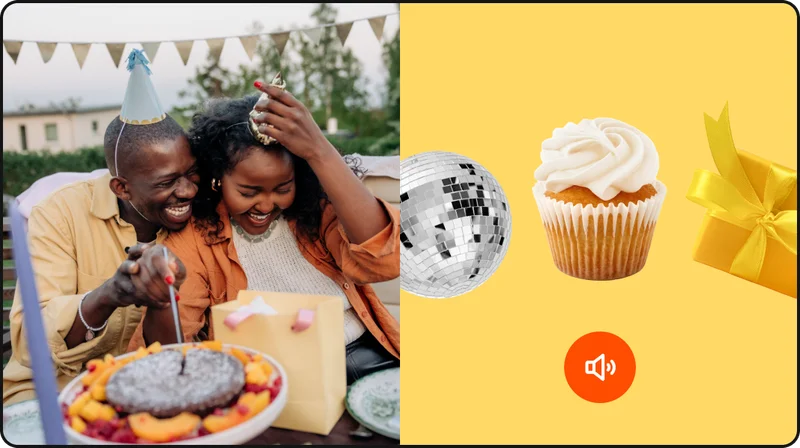 a collage of Birthday-related photographs and illustrations
