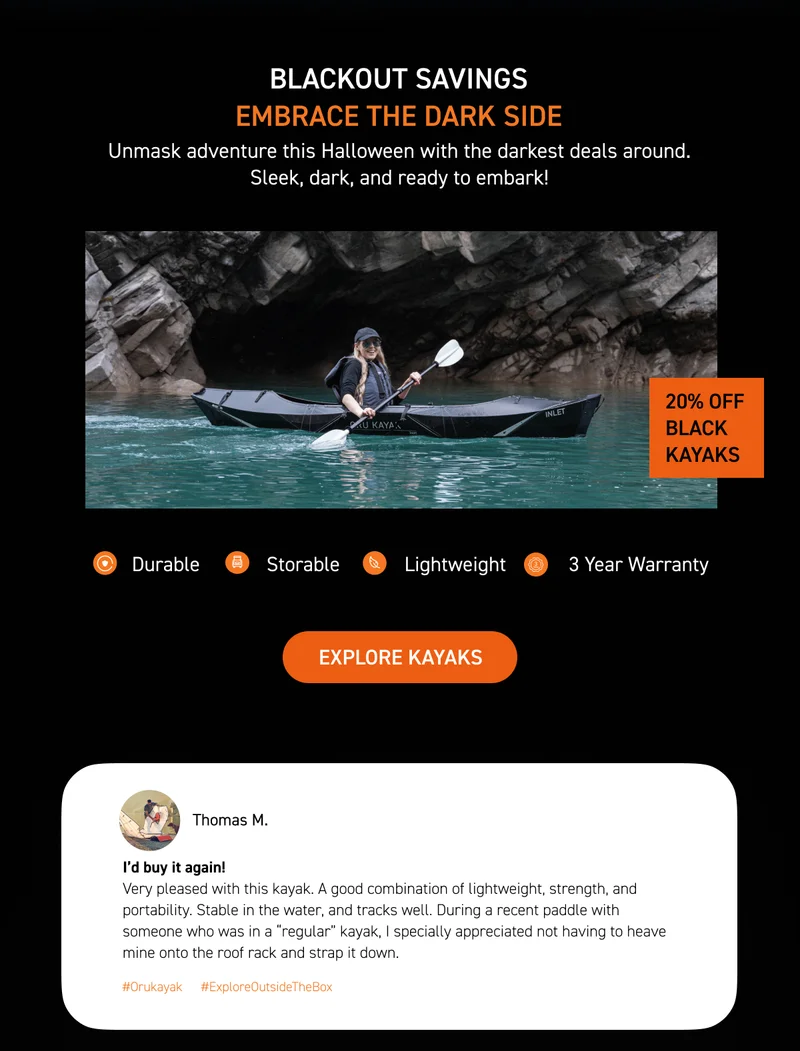 Spooky Season, Stylish Savings: 20% off Black Kayaks Spooky Season, Stylish Savings: 20% off Black Kayaks