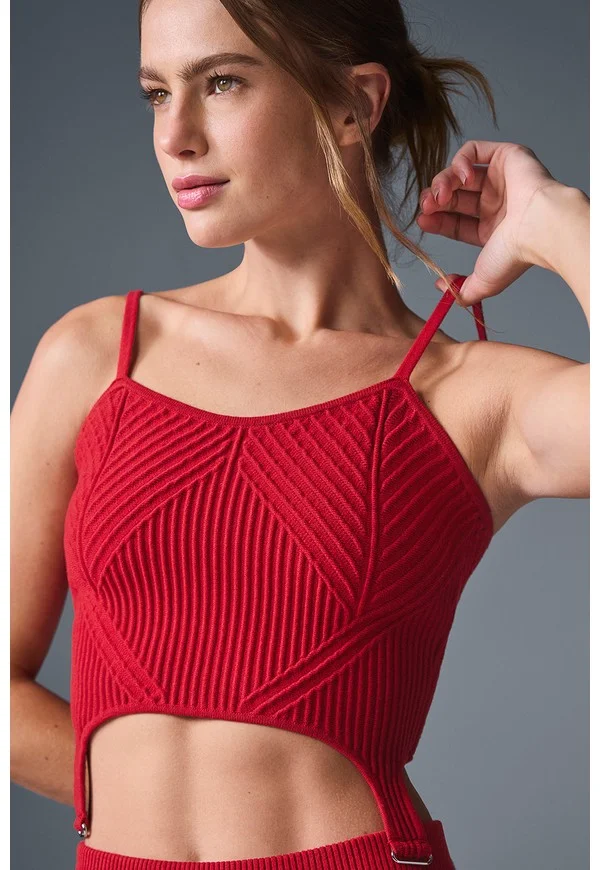 Denim Knit Garter Tank - Bold Red/Dark Bold Red - Bold Red/Dark Bold Red / L