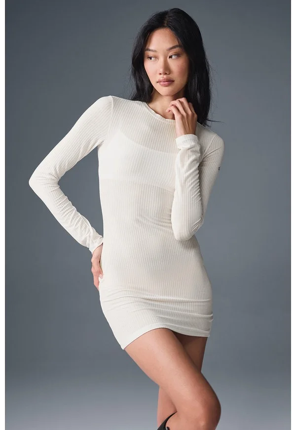 Ribbed Sea Coast Long Sleeve Dress - Ivory - Ivory / M