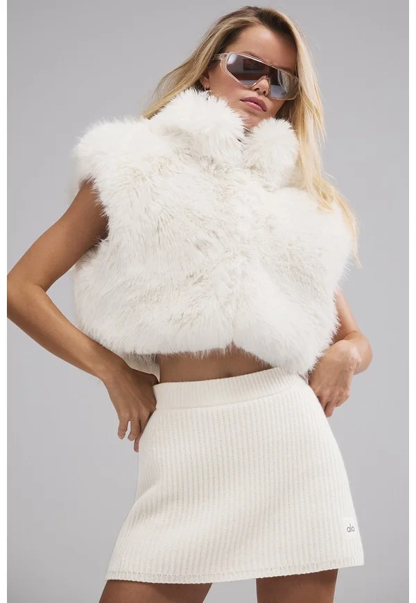 Opulent Faux Fur Cropped Vest - Ivory - Ivory / L