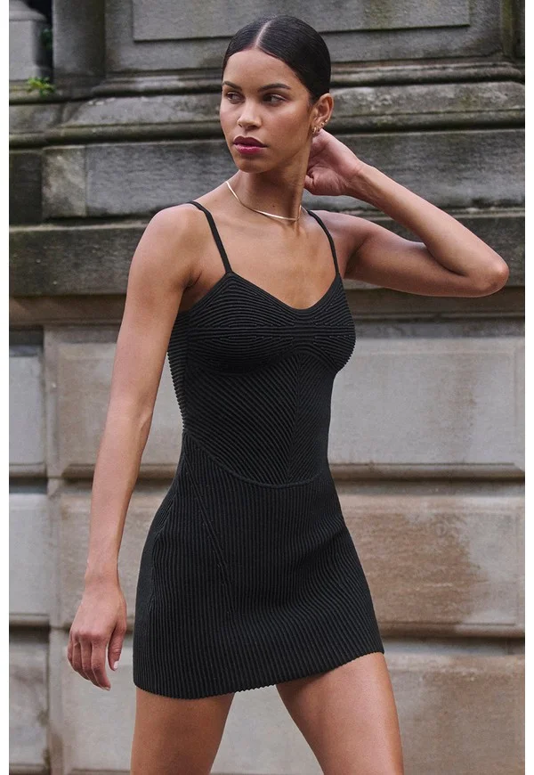 Denim Knit Mini Dress - Black/Anthracite - Black/Anthracite / XXS