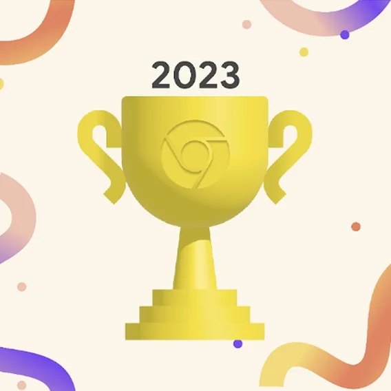 An illustration of a championship cup with a Chrome logo on it. The numbers “2023” are above it.