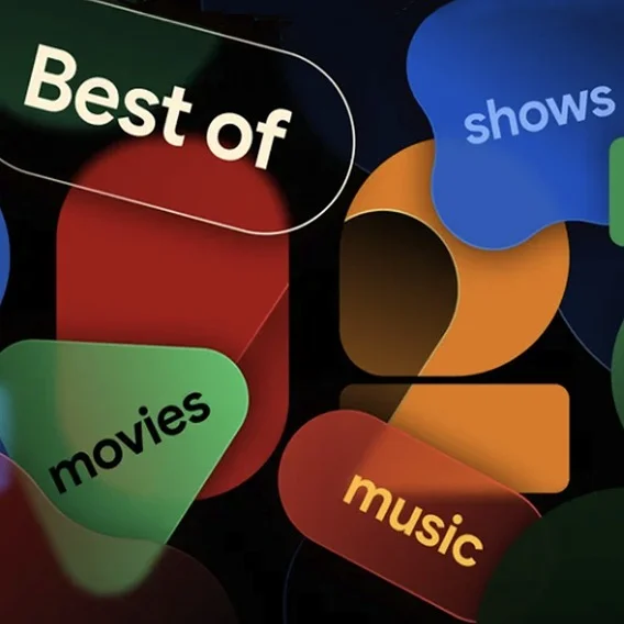 The words “Best of” followed by “movies,” “shows,” and “music” all in different shapes and colors.