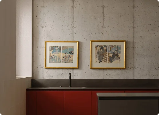 kitchen with red cabinets