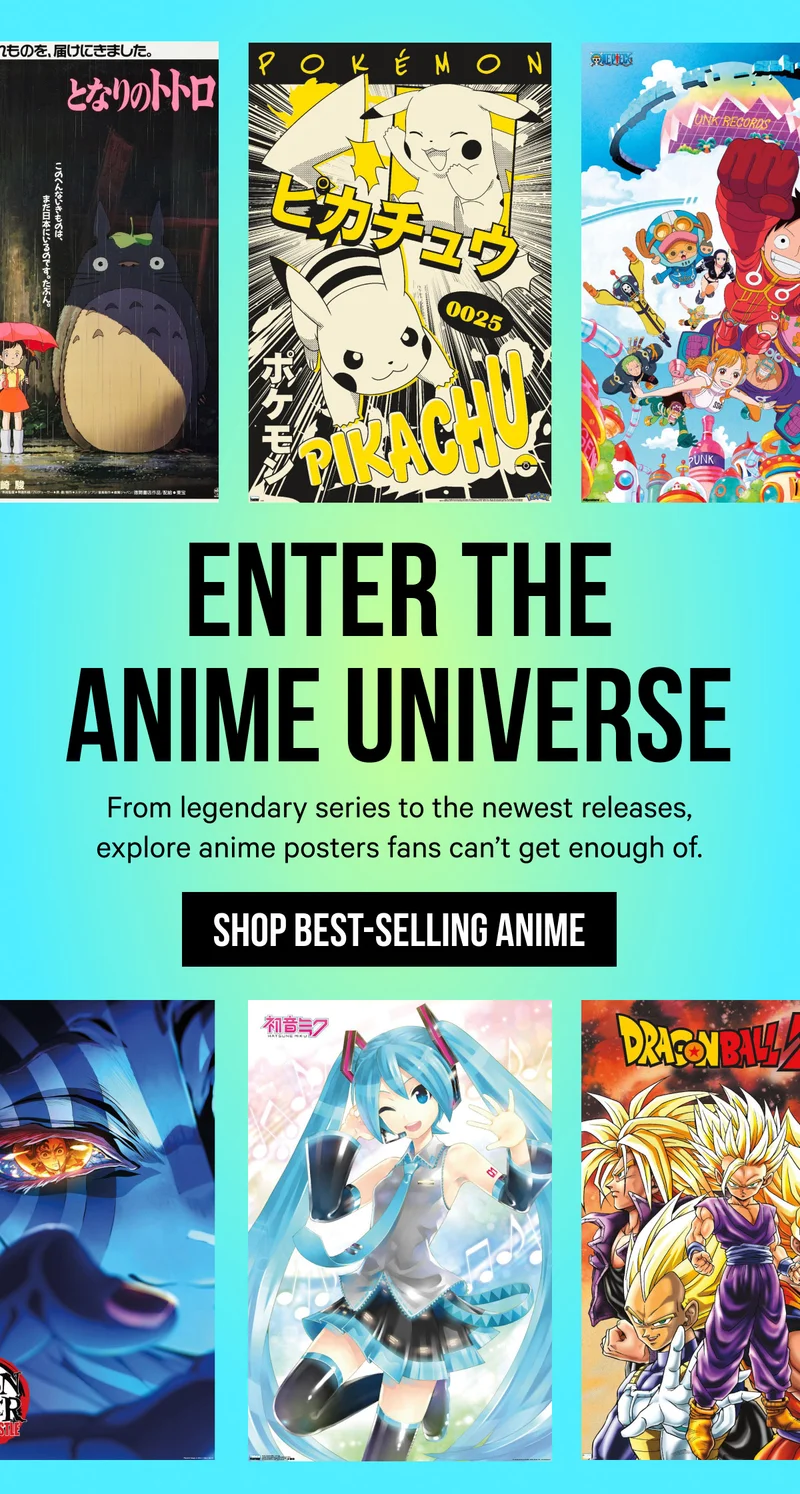 Enter the Anime Universe: From legendary series to the newest releases, explore anime posters fans can’t get enough of.