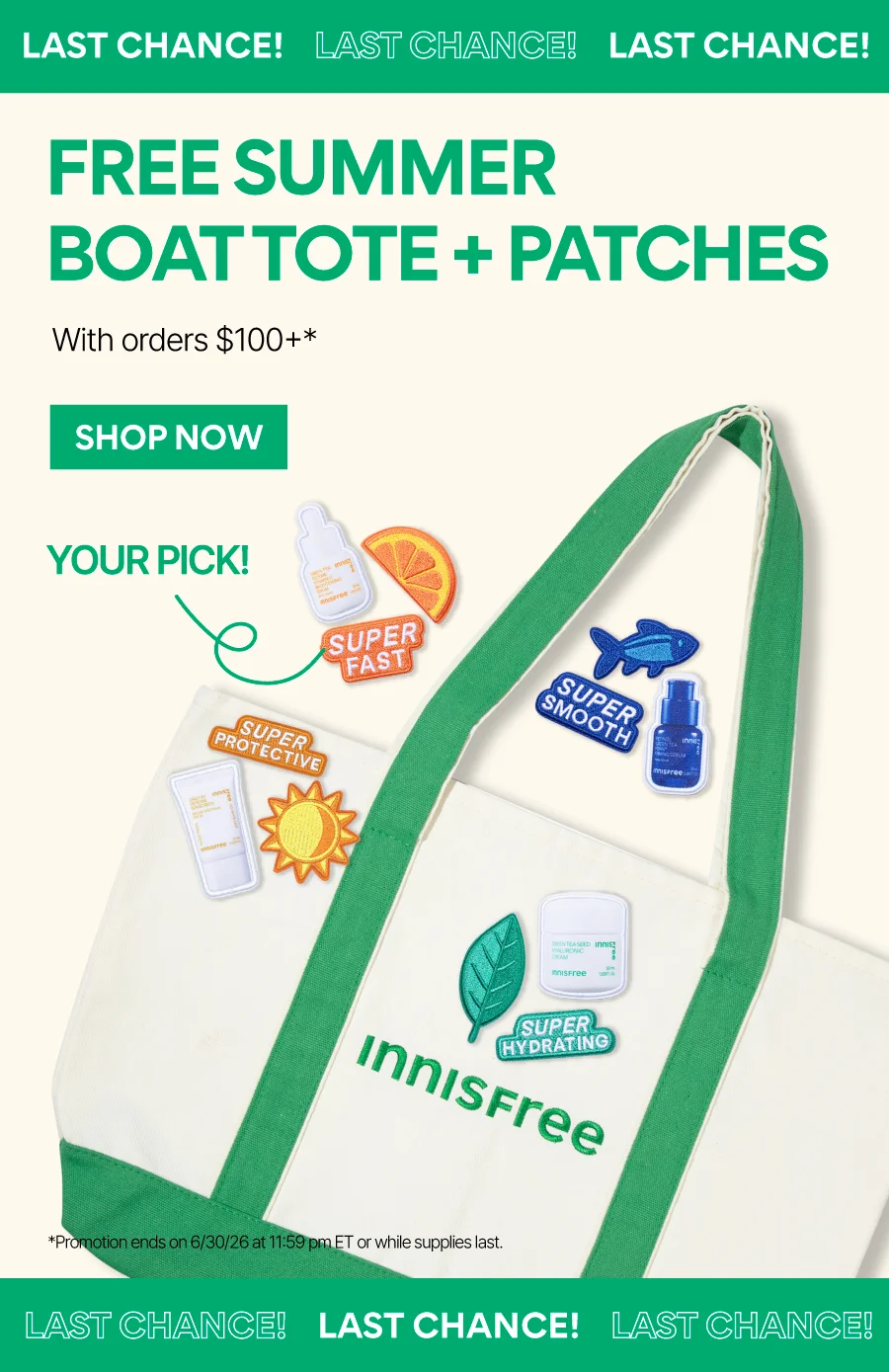 FREE SUMMER BOAT TOTE + PATCHES W/ ORDERS $100+