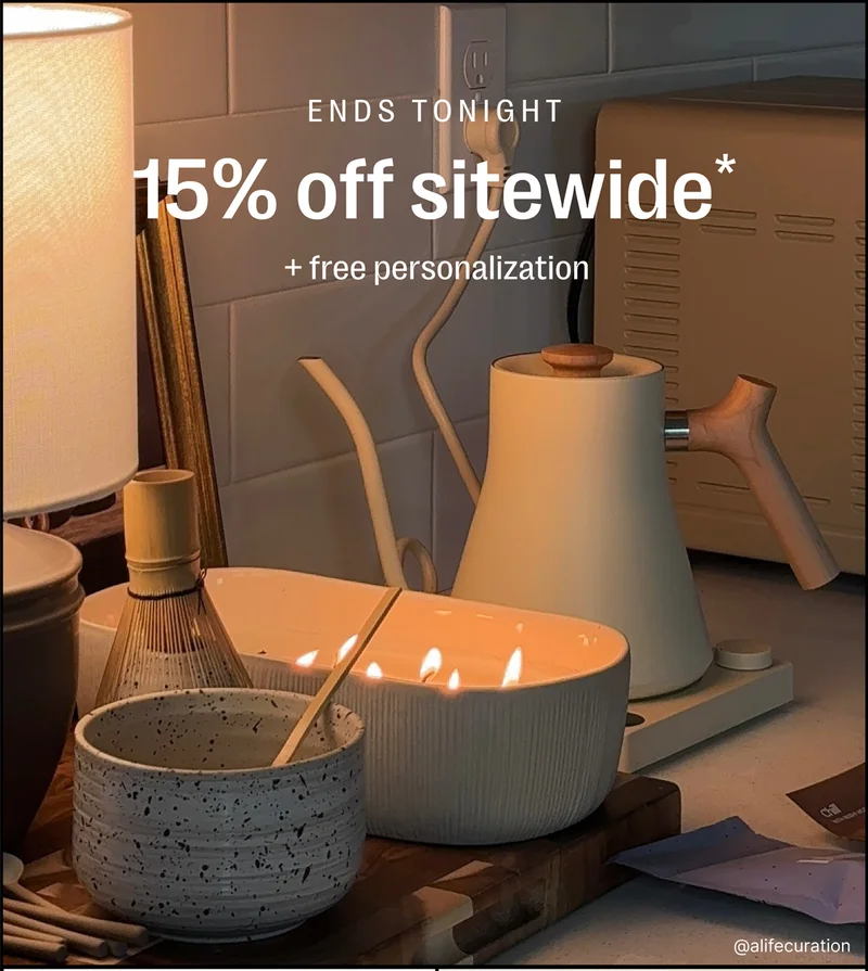 Ends Tonight 15% off sitewide + free personalization