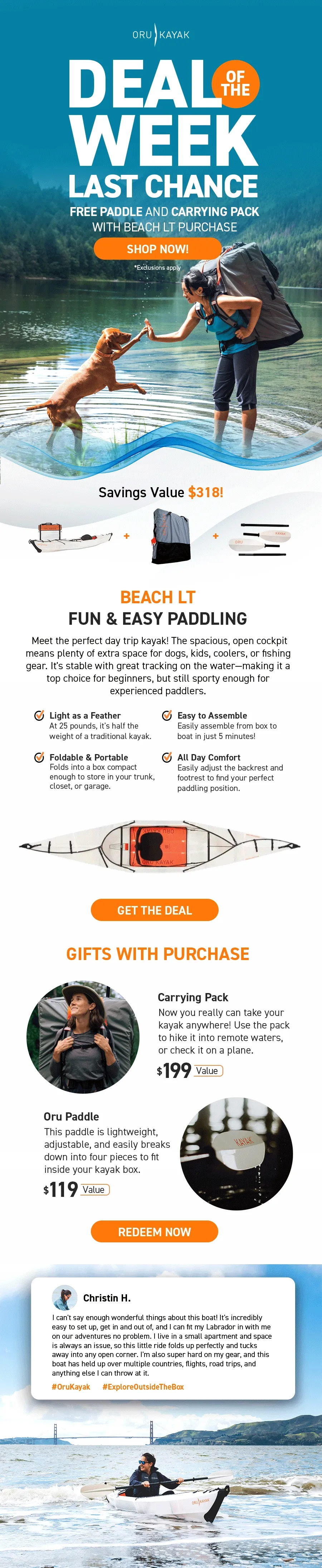 Last Chance! Get a FREE Paddle & Carrying Pack with Beach LT Purchase ($318 Value)