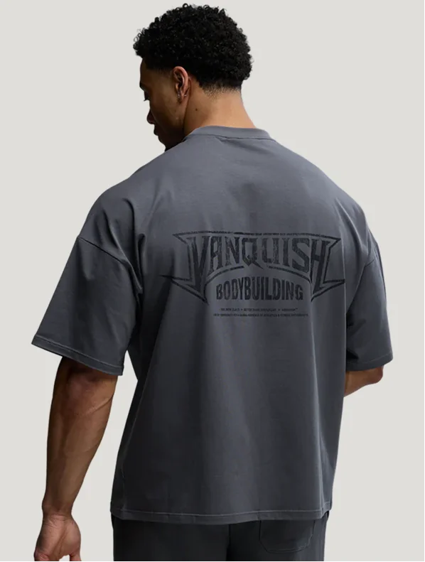 BODYBUILDING EMBLEM CHARCOAL OVERSIZED BOXY T SHIRT