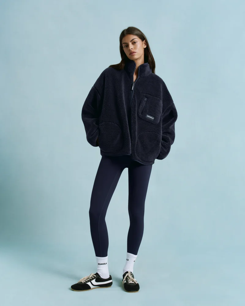 Oversized Pocket Zip Through Fleece - Navy Blue