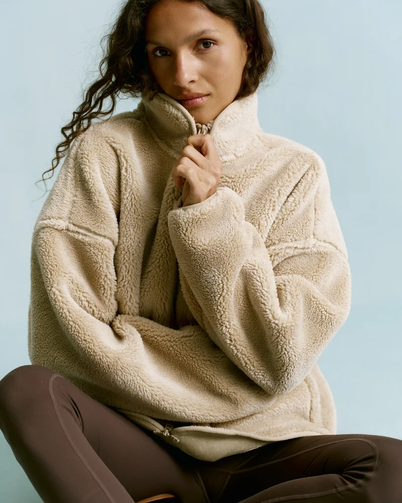 Oversized Pocket Zip Through Fleece - Sand