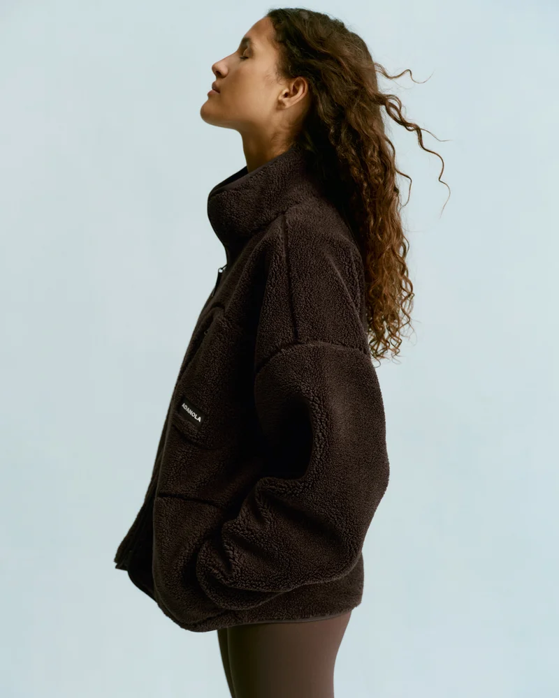 Oversized Pocket Zip Through Fleece - Coffee Bean