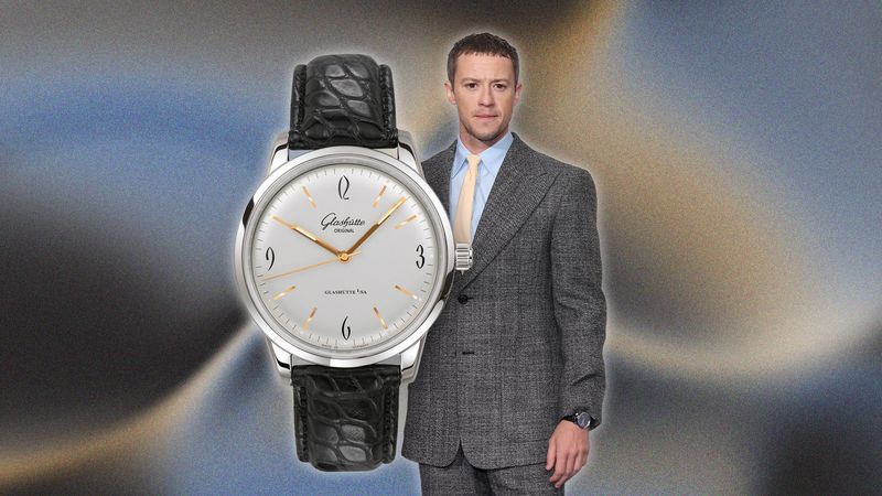 Joseph Quinn wearing a vintage Glashütte watch.